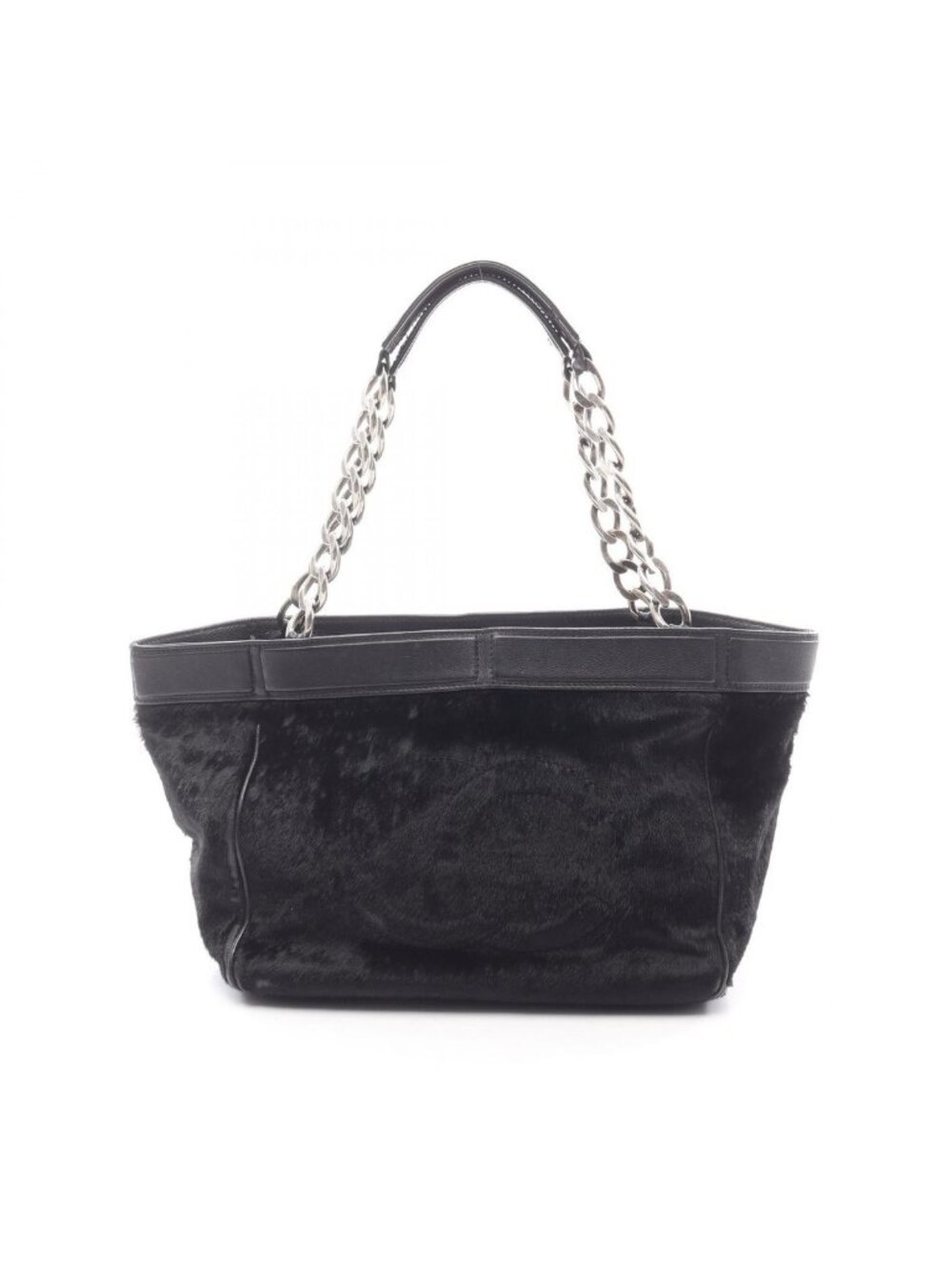 Chanel Tote Black Leather CC Logo Chain Hand B